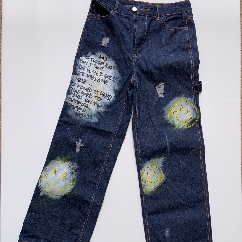 Nirvana Smells like teen spirit custom handpainted jeans